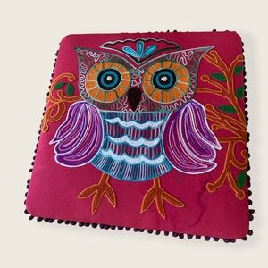 Owl Wall Art. Maroon, orange, blue, brown.